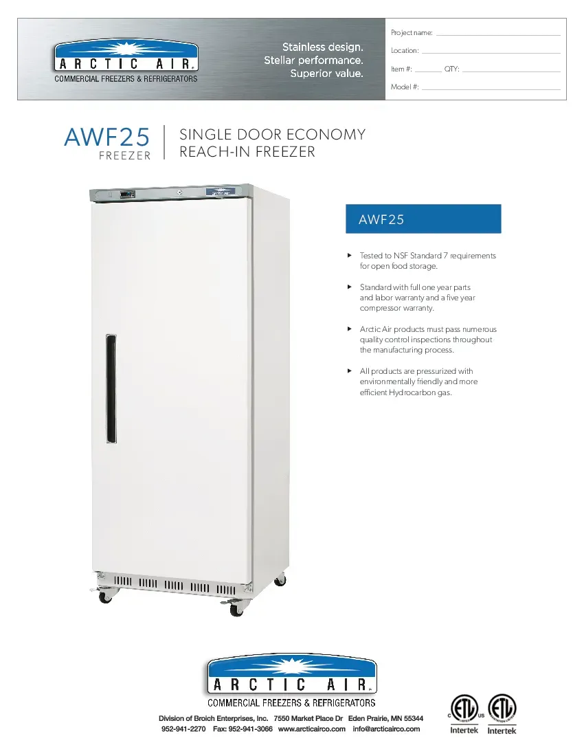 arctic-air-awf25-freezer-reach-in-115v-one-section-self-contained-specsheet-260726g4yj3t.pdf