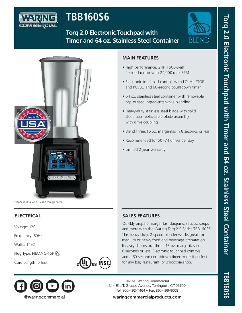 waring-tbb160s6-blender-bar-heavy-duty-64-oz-2hp-specsheet-260726wrdd32.pdf